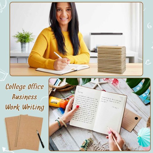Outus 50 Pcs Spiral Notebook A5 Kraft Spiral Bound Notebooks Hardcover Wide Ruled Paper Wire Bound Spiral Journals Spiral Notepads Pack for Memo Diary Planner School Travel Office Supplies