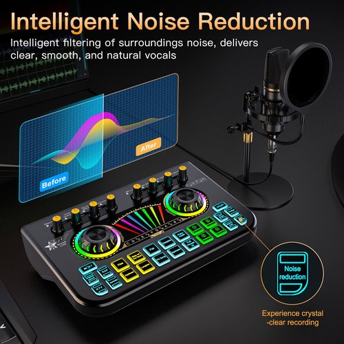 Podcast equipment bundle, with live sound card audio mixer, equipped with 3.5mm microphone, podcast microphone bundle for streaming content creation, recording, singing, and live broadcasting