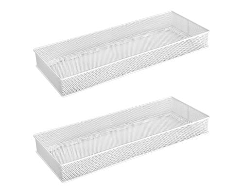 YBM HOME White Mesh Drawer Cabinet and or Shelf Organizer Bins, School Supply Holder Office Desktop Organizer Basket (2, 6x15x2 Inch)