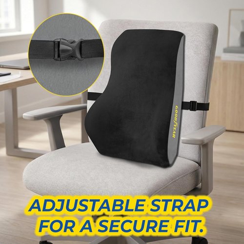 Goodyear Ergonomic Lumbar Support Pillow - Memory Foam Back Cushion for Office and Car | Black