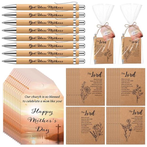 100 Set Mother's Day Church Gifts Bulk Include Bible Verse Pens and Christian Prayer Journal for Women Inspirational Notebooks Religious Gifts with Cards Bags Twine,God Bless Mom Church Sunday School