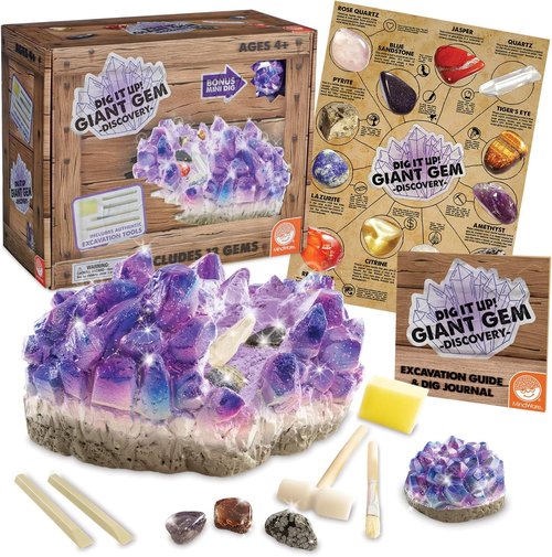 MindWare Dig It Up Giant Gem Discovery Kit | Engaging Geology Experience for Kids with 12 Real Gemstones - Ages 4+