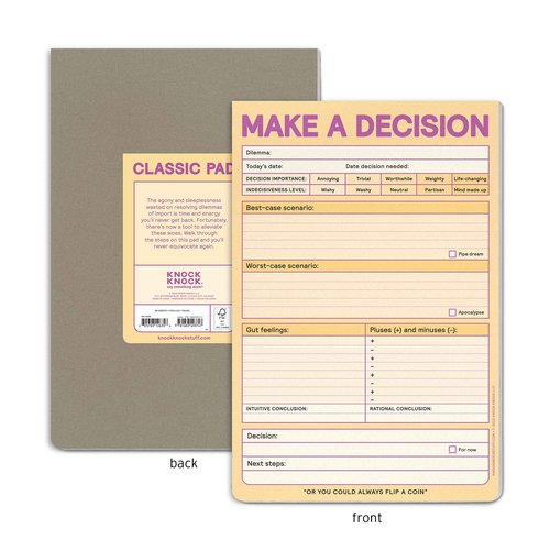 6-Count Knock Knock Make a Decision Pads, Checklist Funny Office Notepads, 6 x 9-inches each (Pastel)