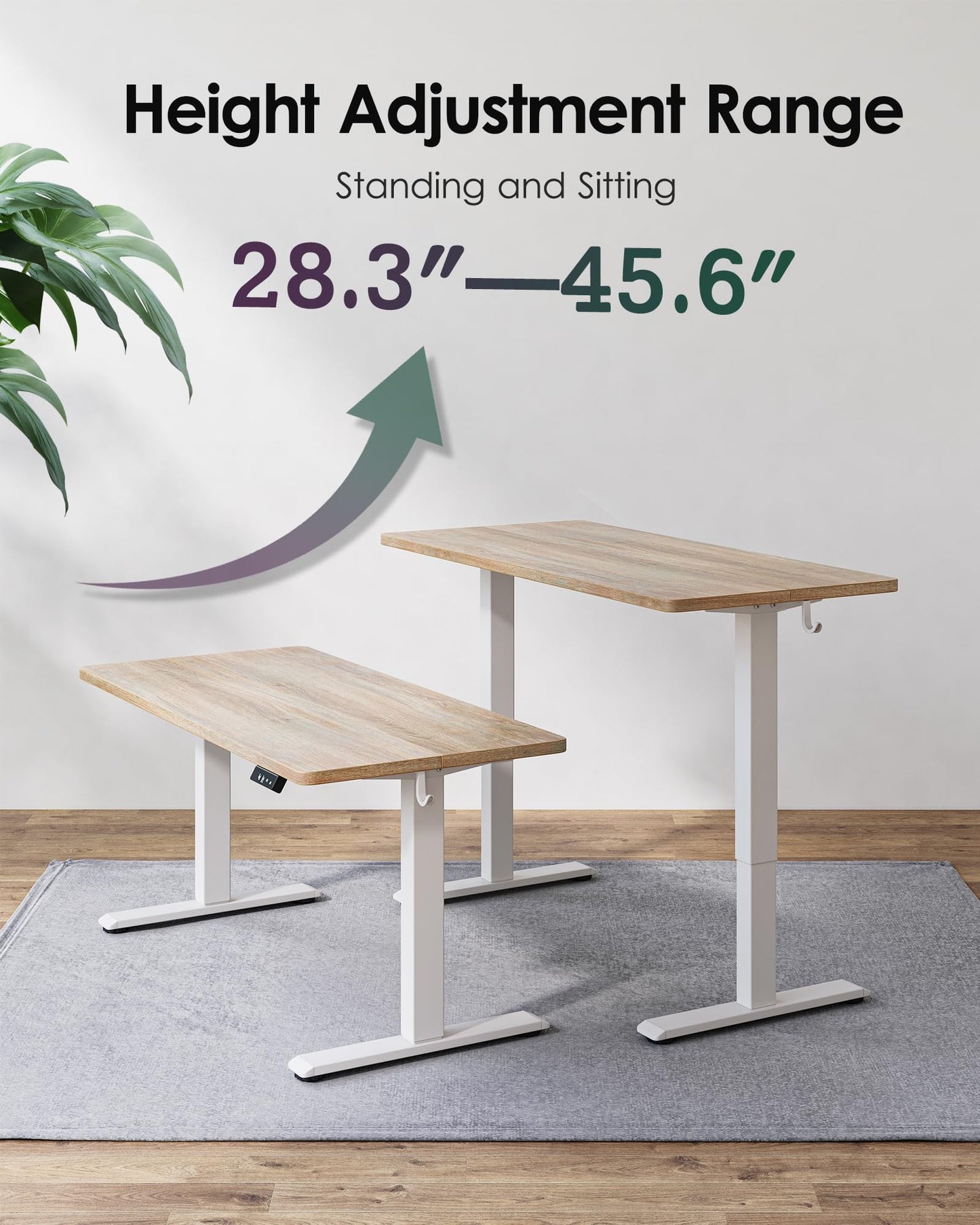TIQLAB Electric Height Adjustable Standing Desk 47.2×23.6 inch, Sit Stand Desk for Work, Study, Memory Controller, White Frame & Maple Top Computer Workstation for Home Office