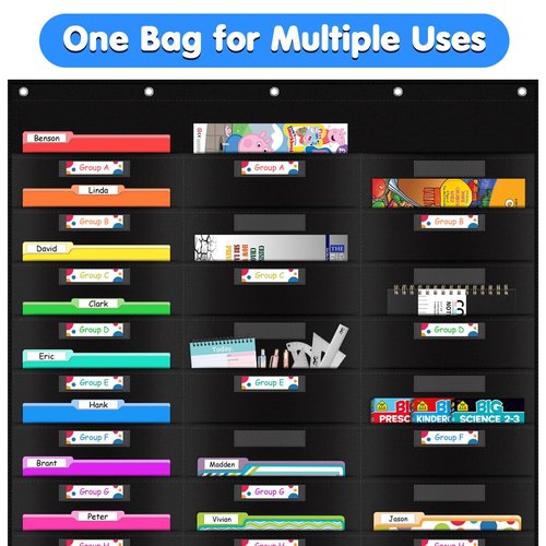VNOM Classroom Mail Center Organization Storage Pocket Chart with 30 Pockets,Hanging Wall File Folder Organizer Holder with Label Window,5 Over Door Hangers Included,Perfect for Office Home School