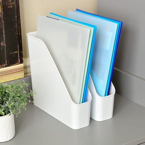 Youngever 3 Pack File Folder Bin Storage, Plastic File Folder Bin Organizer with Handle (White)