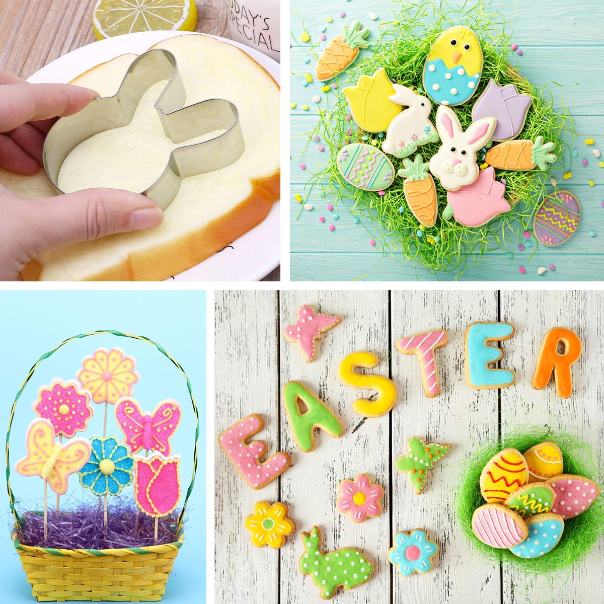 Easter Cookie Cutters, 5 Pieces Chick Carrot Egg Bunny Rabbite Shapes Metal Cookie Cutters Stainless Steel Sets Holiday Themed Baking Kit
