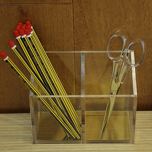 Modern Acrylic Pen Holder with 2 Compartments Gold Base, Multifunctional Pencil Holder for Desk Gold Mirror, Makeup Brush Holder, Marker Holder for Office, Classroom, Home