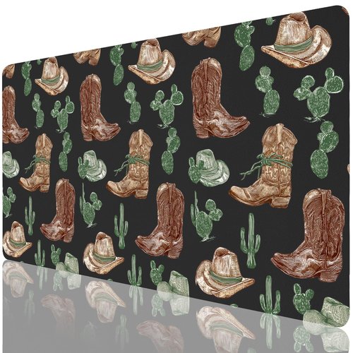 Cozynestcy Retro Western Cowboy Large Mousepad 31.5''X15.7''Cute Kawaii Plant Desktop Mat Pu Leather Desk Mat Trendy Mouse Pad Non-Slip Table Mat for Girls Women Office Home Work Computer Game