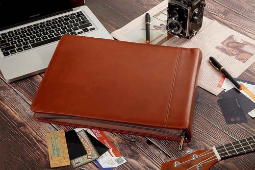 7-Ring Zippered Checkbook Binder for Business Checks - Premium Leather Portfolio Holds 600 Checks (9"x13") - Personalized Name/Logo for Men & Women