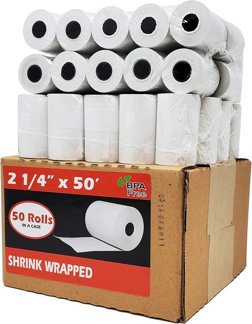 BuyRegisterRolls Thermal Paper Receipt Rolls - Premium 55 GSM | 2 1/4 x 50 | BPA Free, Fits All Terminals