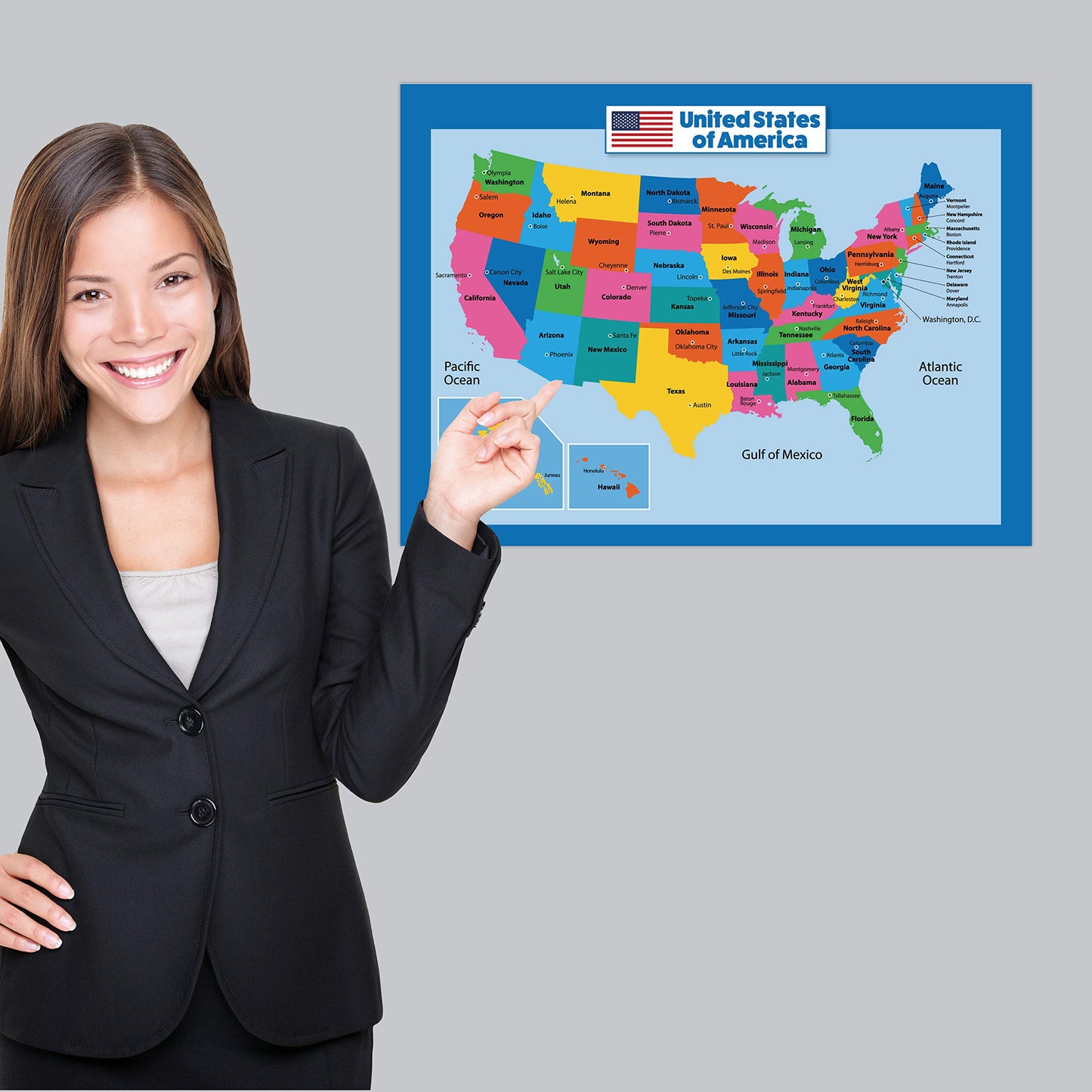 USA Map for Kids - LAMINATED - United States Wall Chart Map (18" x 24")