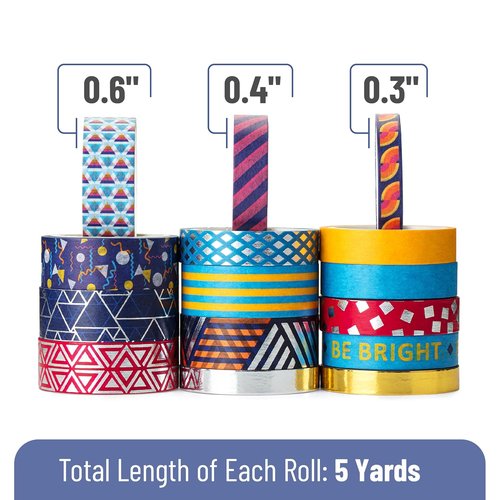 Mr. Pen Washi Tape Set - 15 Rolls of Metallic Foil in Assorted Sizes for Scrapbooking & Crafts