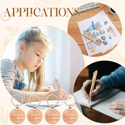 Yeaqee 36 Sets Employee Appreciation Gift Include Motivational Burlap Drawstring Bags Wood Retractable Ballpoint Pens Inspirational Keychain Thank You Kraft Cards for Coworker Office Supplies
