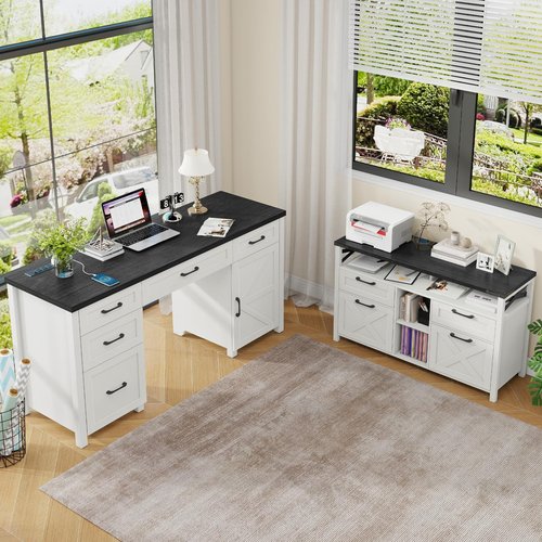Farmhouse Filing Cabinet with Adjustable Shelf for Home Office, Lateral File Cabinets 4 Drawers with Open Storage Shelf, Filing Organization Storage Cabinets for Hanging Files Letter/A4.(Black)