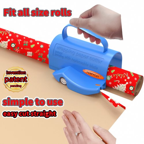 PERFYCUT Wrapping Paper Cutter with 3 Replaceable Blade Sets for Birthday Paper Gift Wrapping Paper Roll Cutter with Handle Christmas Wrapping Paper Cutter Tool Tube Holder Slidding Slicing.