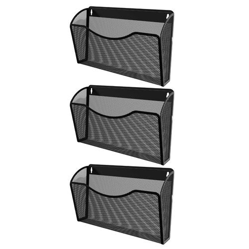 Heavty 3 Single Pocket Mesh Wall File Organizer, Metal Vertical Wall Mounted Magazine Mail Paper Document Folder Holder for Office Home School, Black