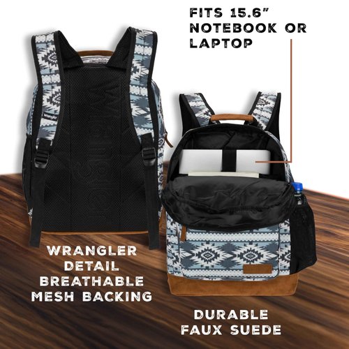 Wrangler Yellowstone Sturdy Backpack for Travel Classic Logo Water Resistant Casual Daypack for Travel with Padded Laptop Notebook Sleeve