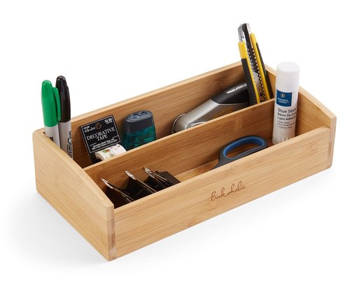 Bookaholic Desk Organizer 2 Tier Bamboo Desk Storage for Office Supplies, Toiletries, Crafts, Great for Desk, Vanity, Tabletop in Home or Office