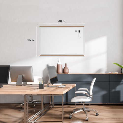 U Brands Magnetic Dry Erase Board, 30"x20", Modern White Wood Style Pin-It Frame, Includes Marker and Magnet