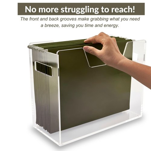 Meicloud Acrylic File Holder - Clear Hanging File Organizer Box, Modern Acrylic File Folder Organizer, Lucite Hanging File Crate Bin with handles, Transparent Desktop File Folder Box for Letter Size