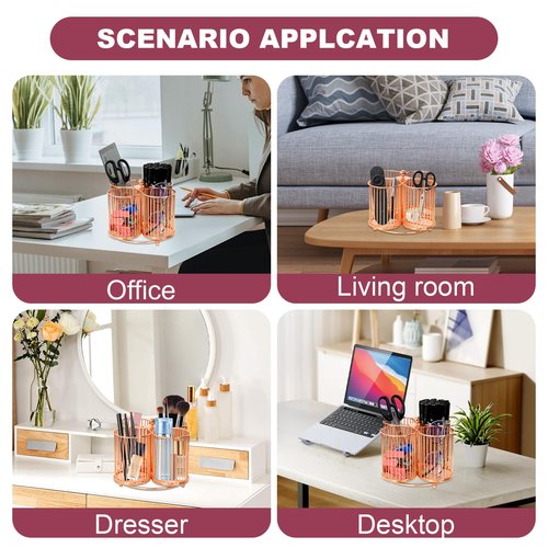PNEUICALLY 360 Rotating Pen Holder, Large Pencil and Marker Organizer with 4 Slots, Desk Caddy Accessory (Rose Gold)