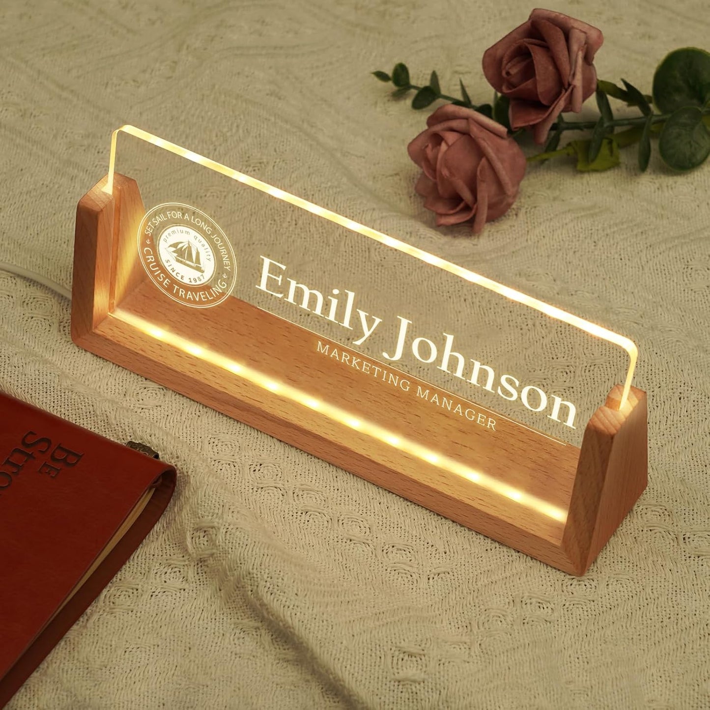 Skiennix Custom Name Plate - Personalized Light-Up Acrylic Desk Sign | Unique Office Gift for Boss & Coworkers