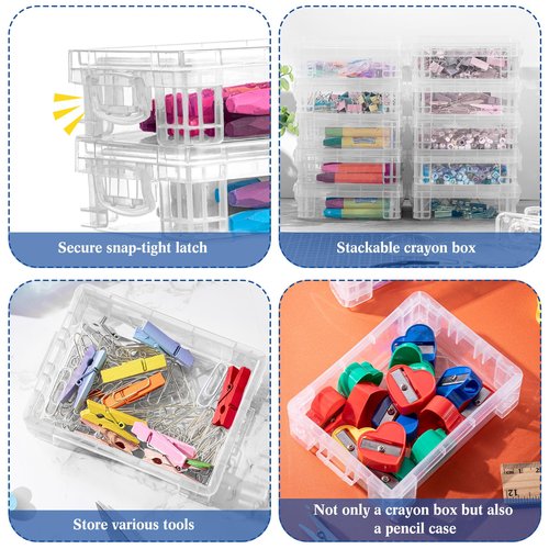 Suzile 32 Pcs Plastic Crayon Box with Snap Lids Bulk Stackable Crayon Storage Box Pen Pencil Container for Organizer Art Craft School Classroom Office Supply(Clear)