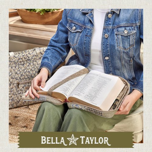 Bella Taylor Quilted Bible Cover for Women - Large Study Bible Case - Khaki Patchwork