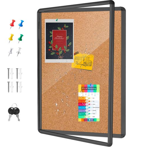 36"x24" Outdoor Enclosed Bulletin Board with Locking Door,Outdoor Bulletin Board Weatherproof Aluminum Frame,Shatter-Resistant Tamper-Proof Display Board Case Cork Board for School, Office, Park