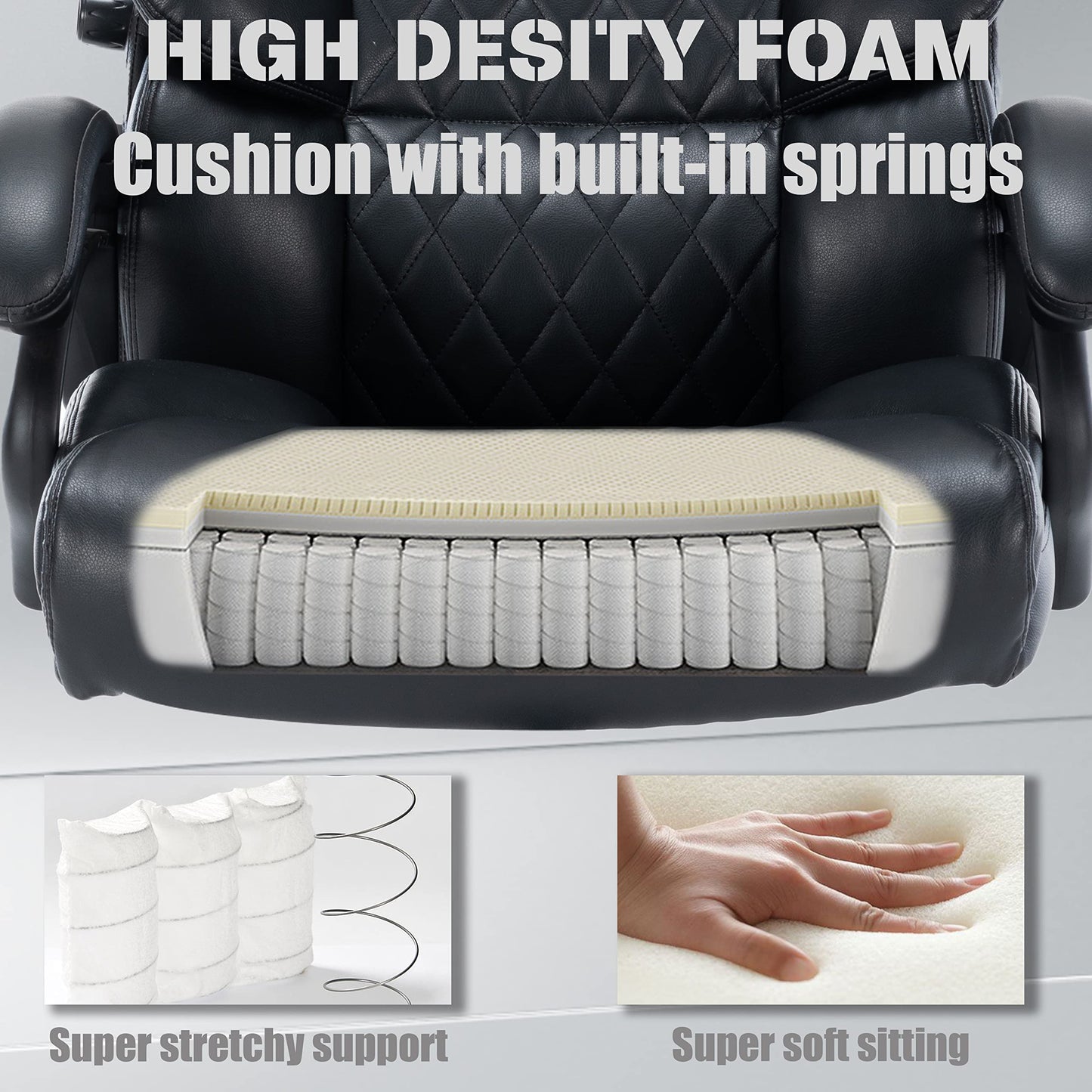 Big and Tall Office Chair- 500 LBS Heavy Duty Executive Rolling Office Chairs for Heavy People with Adjustable Lumbar Support High Back Faux Leather Computer Office Chairs Wide Seat Plus Size Black