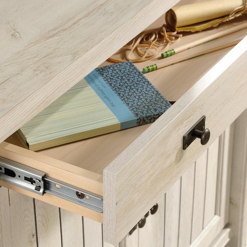 Sauder Costa Library Base and Hutch Ste, Chalked Chestnut Finish