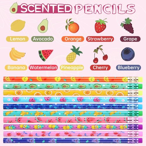 Fainne 200 Pcs Scented Pencils Smelly Wood HB Pencils bulk with Colorful Eraser and Case Fun Fruit Elements Back to School Supplies for School Office Classroom Teachers Party Reward Supplies