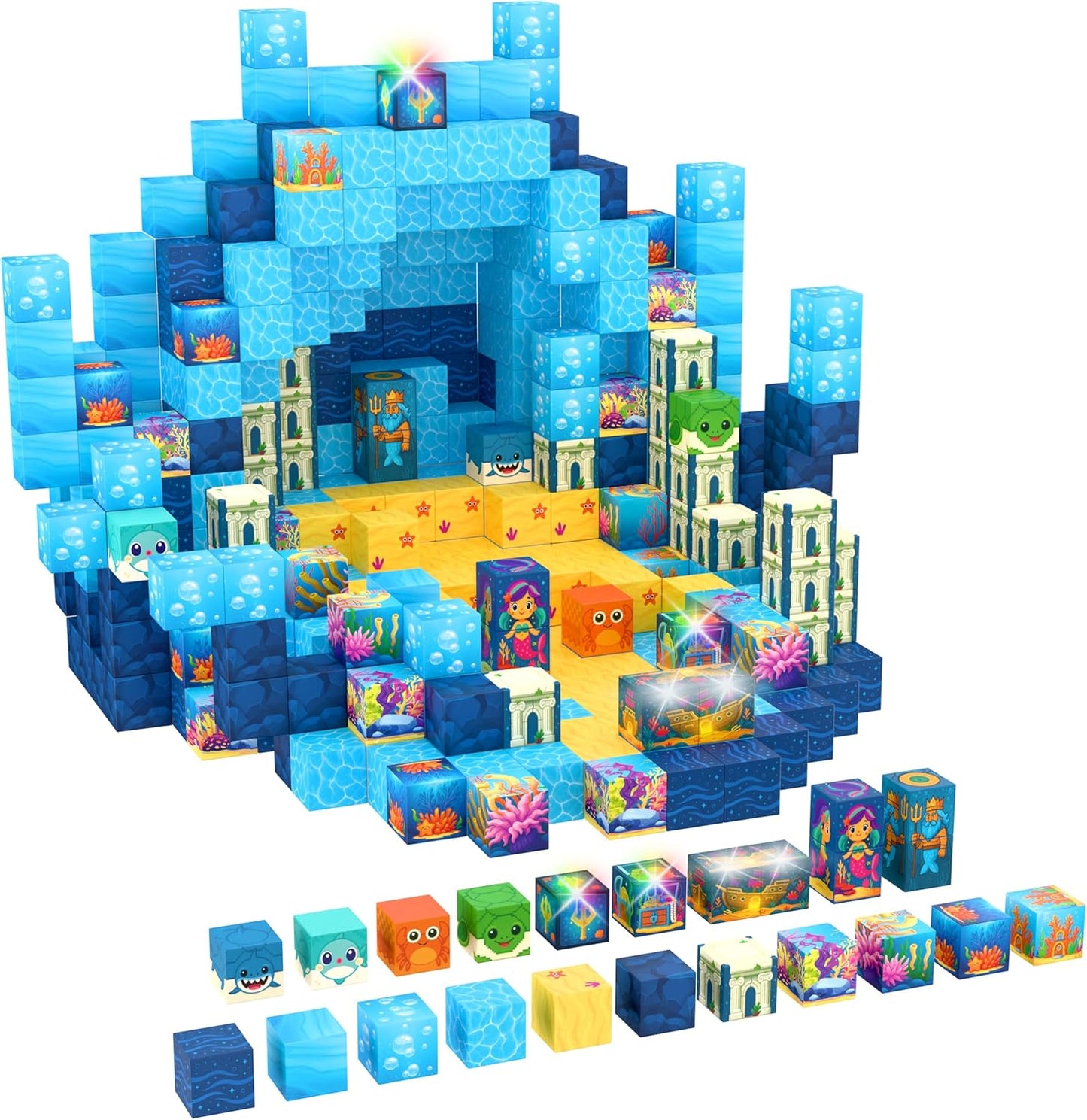Skiennix Light Up Magnetic Building Blocks - 120 PCS STEM Educational Toy for Kids 3+ | 1 Inch Magnet Cubes