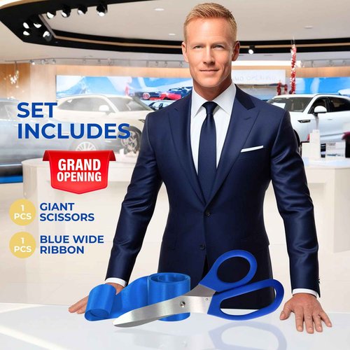 Blue Grand Opening Kit - 16 Inch Scissors for Grand Opening Ceremonies and Blue Satin Ribbon For Business Special Events and Inaugurations