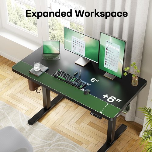 Marsail Electric Standing Desk with One-Piece Desktop, 55 x 30 Sit Stand Desk with Thickened Tabletop, Height Adjustable Stand Up Desk with Cable Management for Home Office(Frame+Desktop, 2 Packages)