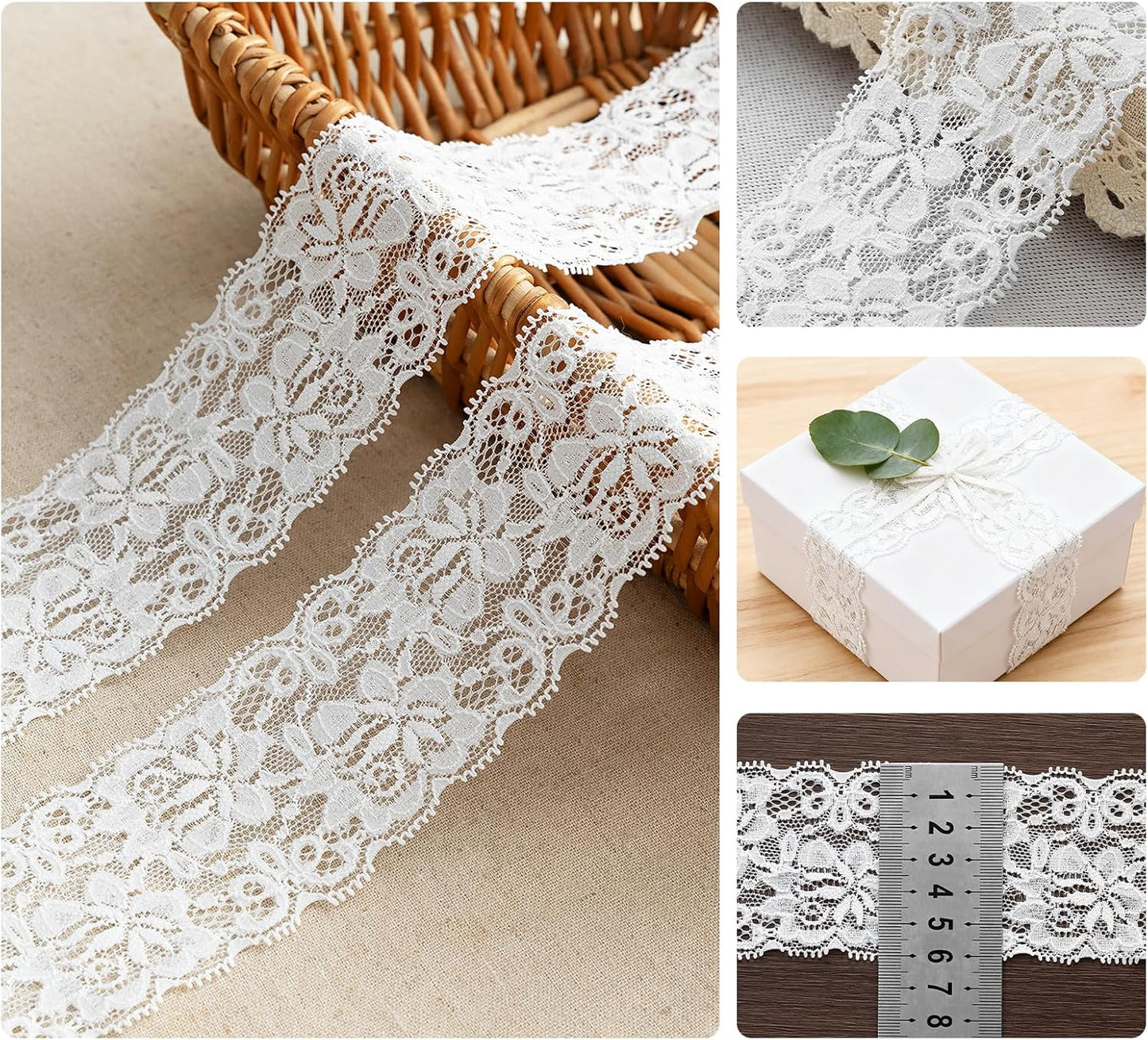 Skiennix Lace Trim Ribbon - 5-Yard White Lace for Crafts & Bridal Decorations | 2.36 Inch Width