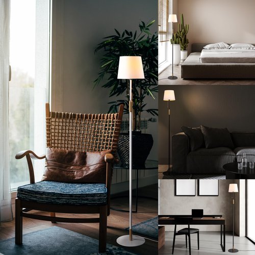 O'Bright Velum - Classic Floor Lamp, Elegant Linen Shade, Pull Chain Switch, Luxury Gold Handle, Modern Minimalist Design - Perfect for Living Room, Bedroom, Office - Black