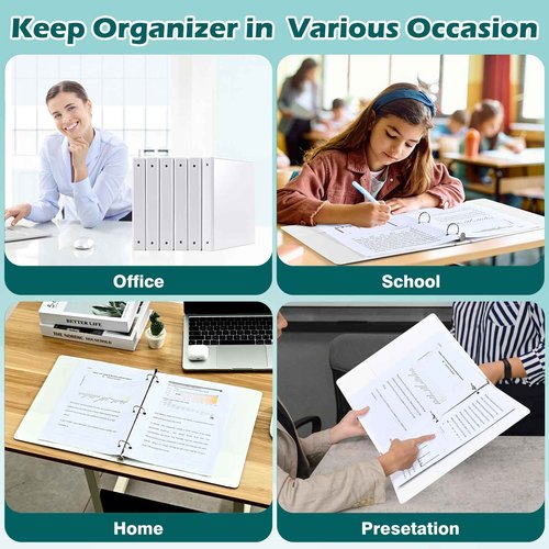 Heture 3 Ring Binder 1 Inch 12 Pack, 1" Clear View with Round Rings, PVC-Free,Holds for 200 Sheets 8.5“ x 11" US Letter Size Paper, Durable White Binders Perfect for Office,School and Home