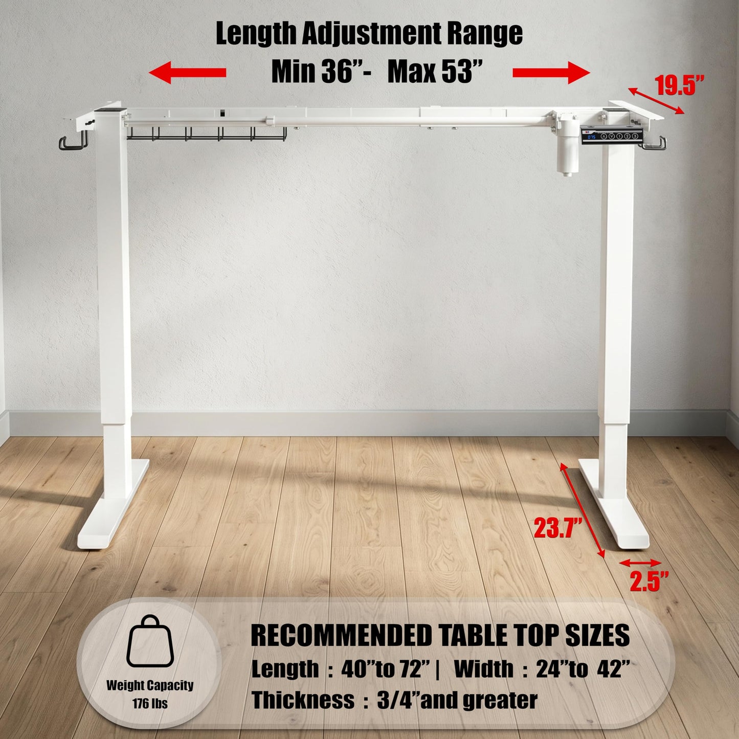 SHW Premium Electric Standing Desk Frame – Height Adjustable Motorized Base for 40" to 72" Table Tops, Smooth Lift Sit-Stand Frame for Home or Office, White