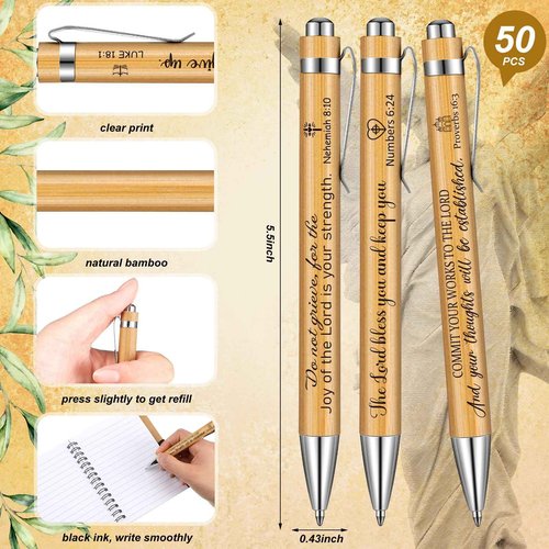 Yeaqee 100 Pcs Employee Appreciation Gifts and Church Christian Gifts Set Include 50 Pcs Spiral Notebooks 50 Pcs Employee Bible Pens for Adults Party Favors(Bible Style)