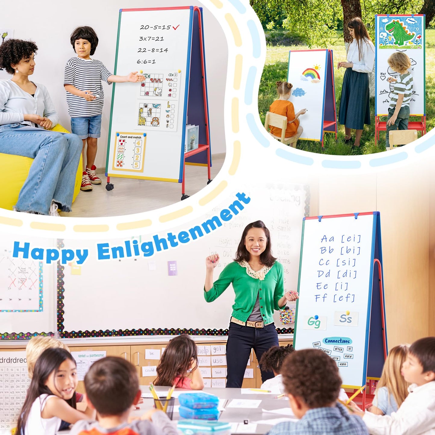 Mobile Whiteboard on Wheels 48x24 in Rolling Classroom Easel for Teaching