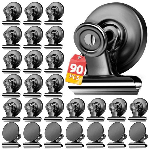 VNDUEEY 90 Pack Black Magnetic Clips Fridge Magnets Refrigerator Magnet, Whiteboard Magnets Magnet Clips for Locker, Clip Magnets for Home, School, Office, Teaching