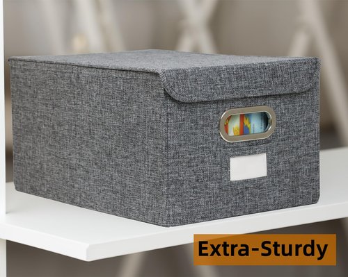 Set of 2 Large Storage Bin with Lid, Sturdy Linen Foldable Storage Bins for Organizing, 17x12x8.8", Clothes Storage Containers, Organizer Box for Clothing, Sweater, Sheet, Office, Wardrobe, Car