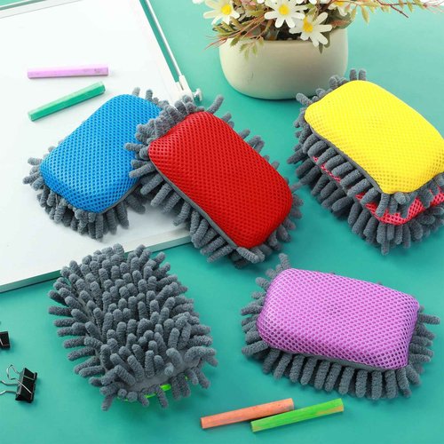 AmazingSpark 24 Pcs Microfiber Shag Erasers Whiteboard Bulk Magnetic Dry Erase Erasers Washable Colorful Erase for Markers Chalk Home Classroom Office Supplies Blue Yellow Green Red Pink Purple