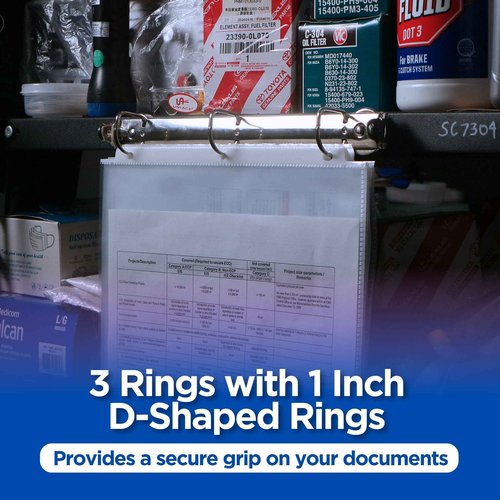 Magnetic 3 Ring Binder Locking Mechanism – 10 Pack – for Hanging 8.5 x 11 Inch Sheets of Paper – 3 Rings – 1 Inch D Shaped Rings – 5S Visual Aid - 50 Sheet Protectors Included