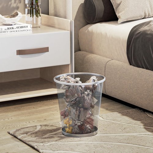 MoNiBloom 3-Gallon Mesh Trash Can for Office Small Metal Wire Garbage Bin Wastebasket for Home Bedroom Under Desk Dorm Room Lightweight Open-Top Waste Paper Basket Recyling Container (Silver, 2-Pack)