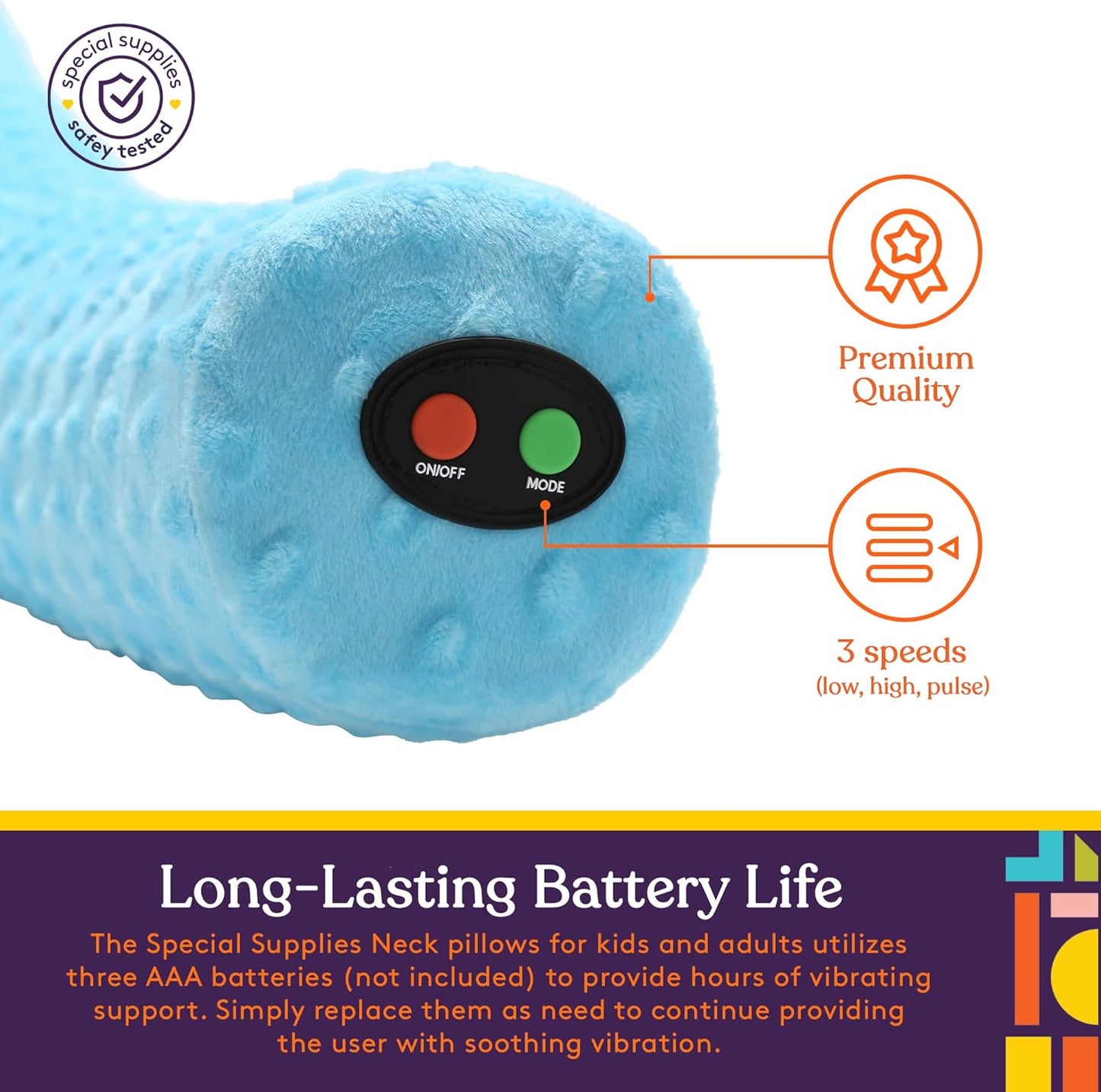 Special Supplies Sensory Vibrating Neck Pillow - Plush Velvet Soft Cover for Calming Relaxation | Blue