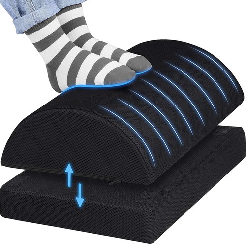 CushZone Foot Rest - Adjustable Foam for Office & Home | Comfortable Relief for Back & Hip Pain (Black)