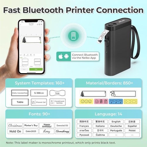 Nelko Label Maker - P21 Bluetooth Wireless Mini Printer with Multiple Templates | Black